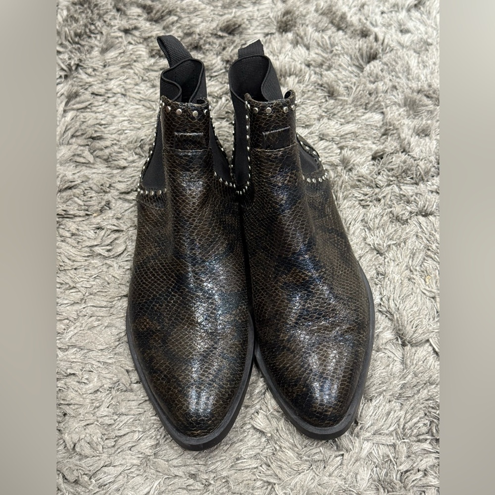 Zara Flat Ankle Boots Snakeskin with Studs size 37
